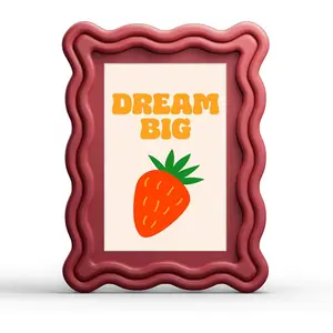 5x7 Picture Frame with Mat for 4x6,Cute Wavy Edge Photo Frame with Real Glass,Wooden Scalloped Frame for Tabletop or Wall Hanging,Red,1 Pack