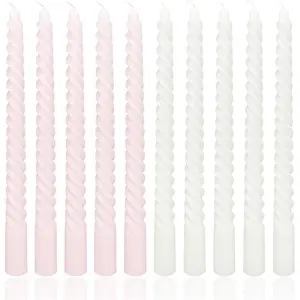 10 Inch White and Pink Spiral Taper Candle Set, 10 Pack Unscented Dripless Candlesticks for Dinner Baby Shower Party Brithday Wedding and Home Decoration