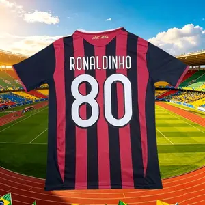 09 10 Home Red No.80 Ronaldinho Short Sleeve Soccer Jersey