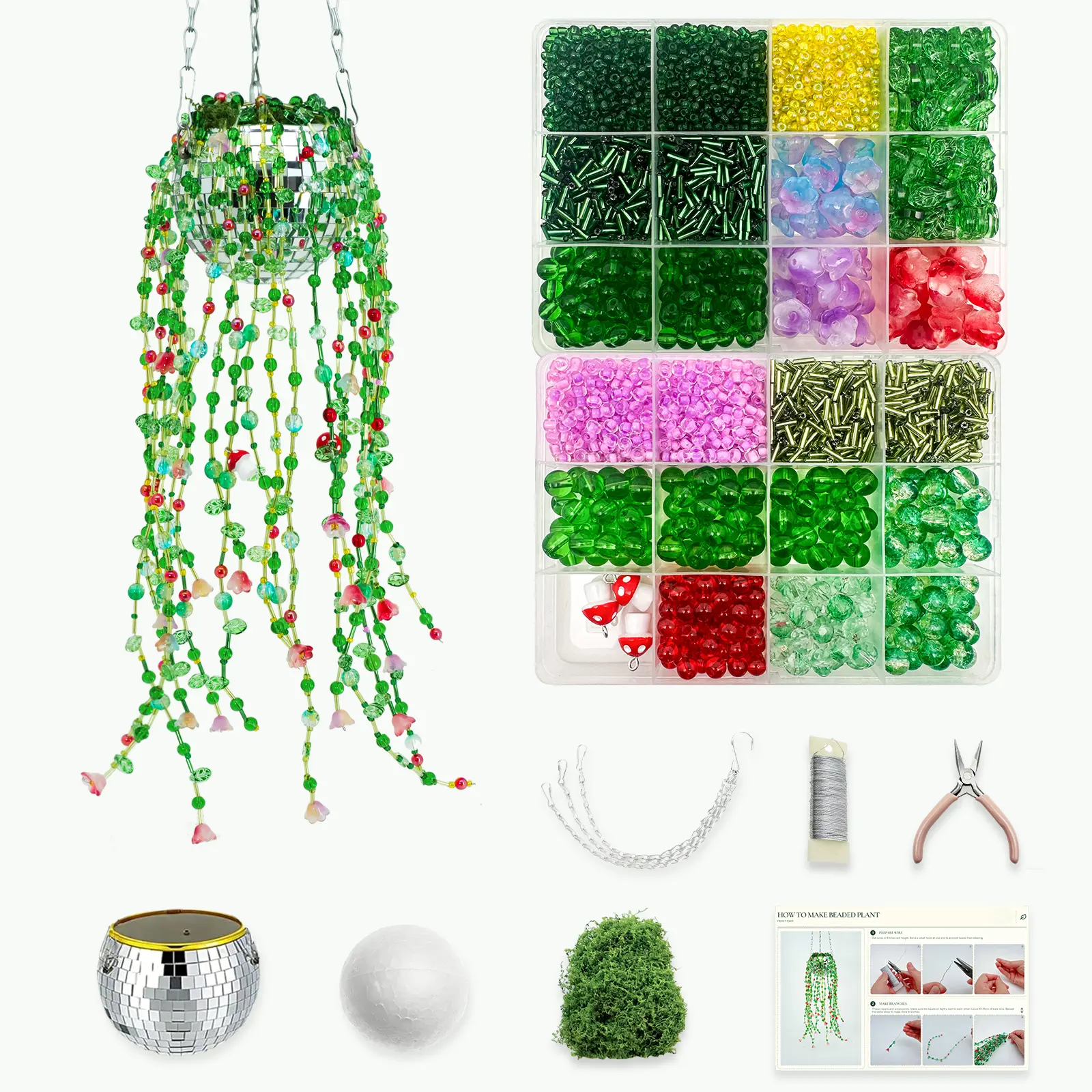 Beaded Plant Kit Green Glass Beads Flower Leaf Suncatcher Disco Ball Hanging Planter Seed Glass Beads Leaves Bulk Forever Sun Catchers Complete Craft Set for Adults Home Decor Meaningful DIY Gift Ornaments