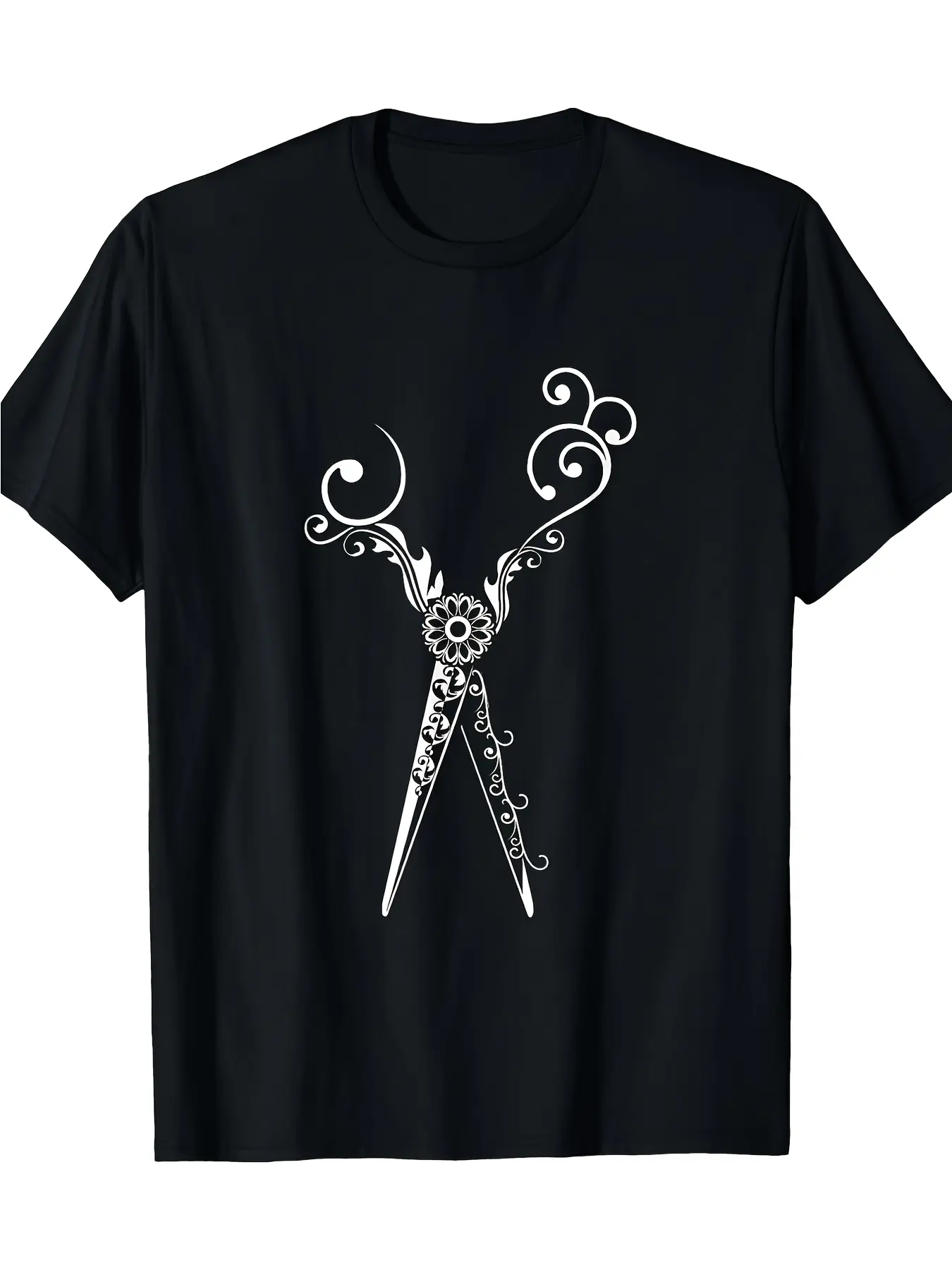 Men's & Women's Hairdresser T-Shirt -  Cotton Retro Scissors & Hairdressing Shears Design with Hair Dryer & Haircut Tools Print, Salon Apparel, Machine Washable Casual Round Neck Short Sleeve Tee for Stylists, Barber Gift, Seasonal Casual Wear, Stylis