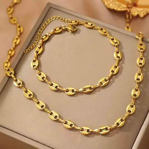 Women's Elegant Stainless Steel Chain Necklace & Bracelet Glamour Set, Necklace and Bracelet Set, Matching Jewelry Set, Fashionable Daily Wear Jewelry, Versatile Accessory for All Occasions