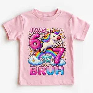 I Was 6 Now Im 7 Six Seven Unicorn Birthday Crewneck T-Shirt