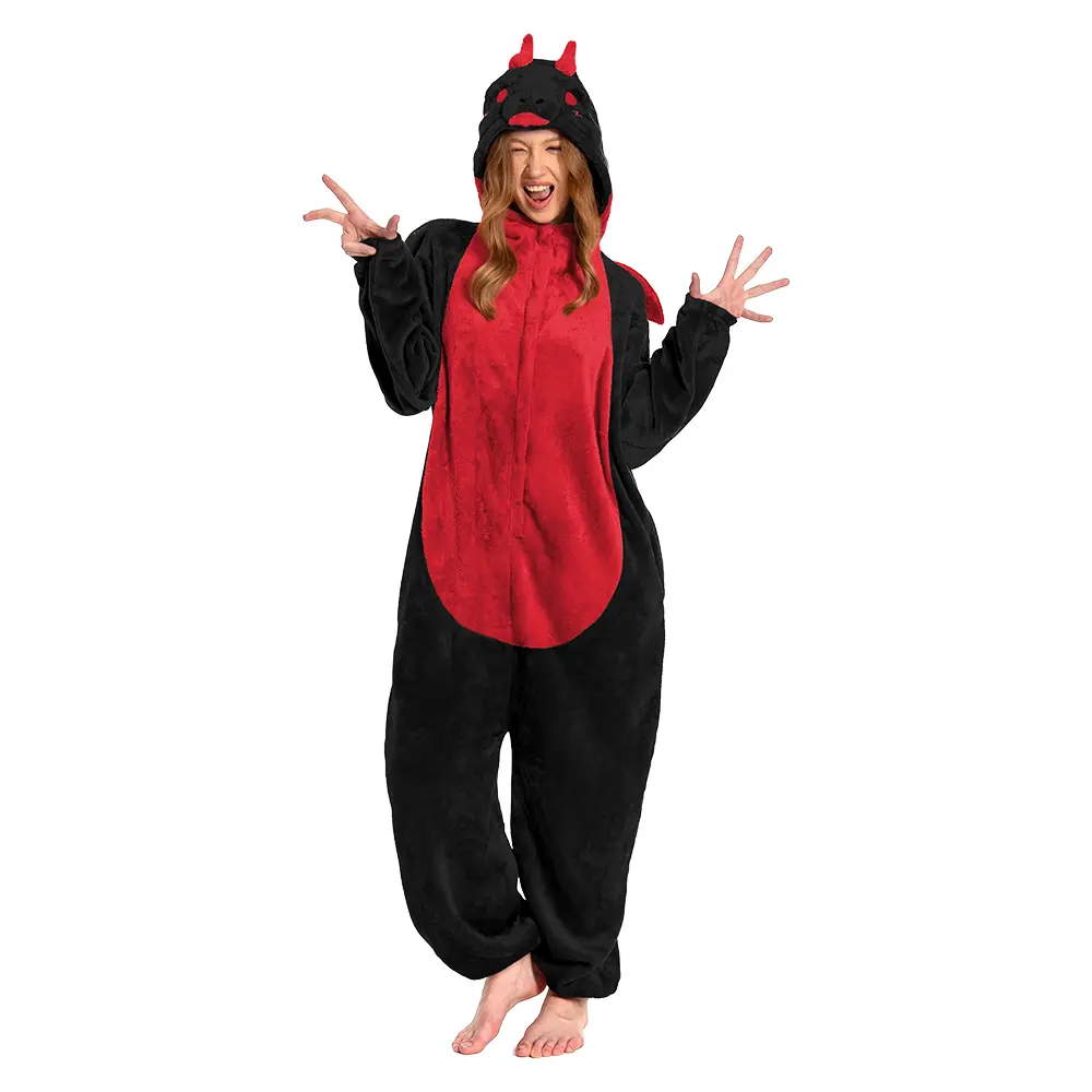 OLAOLA Plush Black Dragon Animals Onesie Pajamas Warm Home One-Piece Sleepwear Loungewear Womenswear