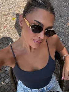 Vintage Oval Frame Sunglasses, Trendy Casual Sunglasses for Women, Fashion Accessories for Everyday Use and Outdoor Activities