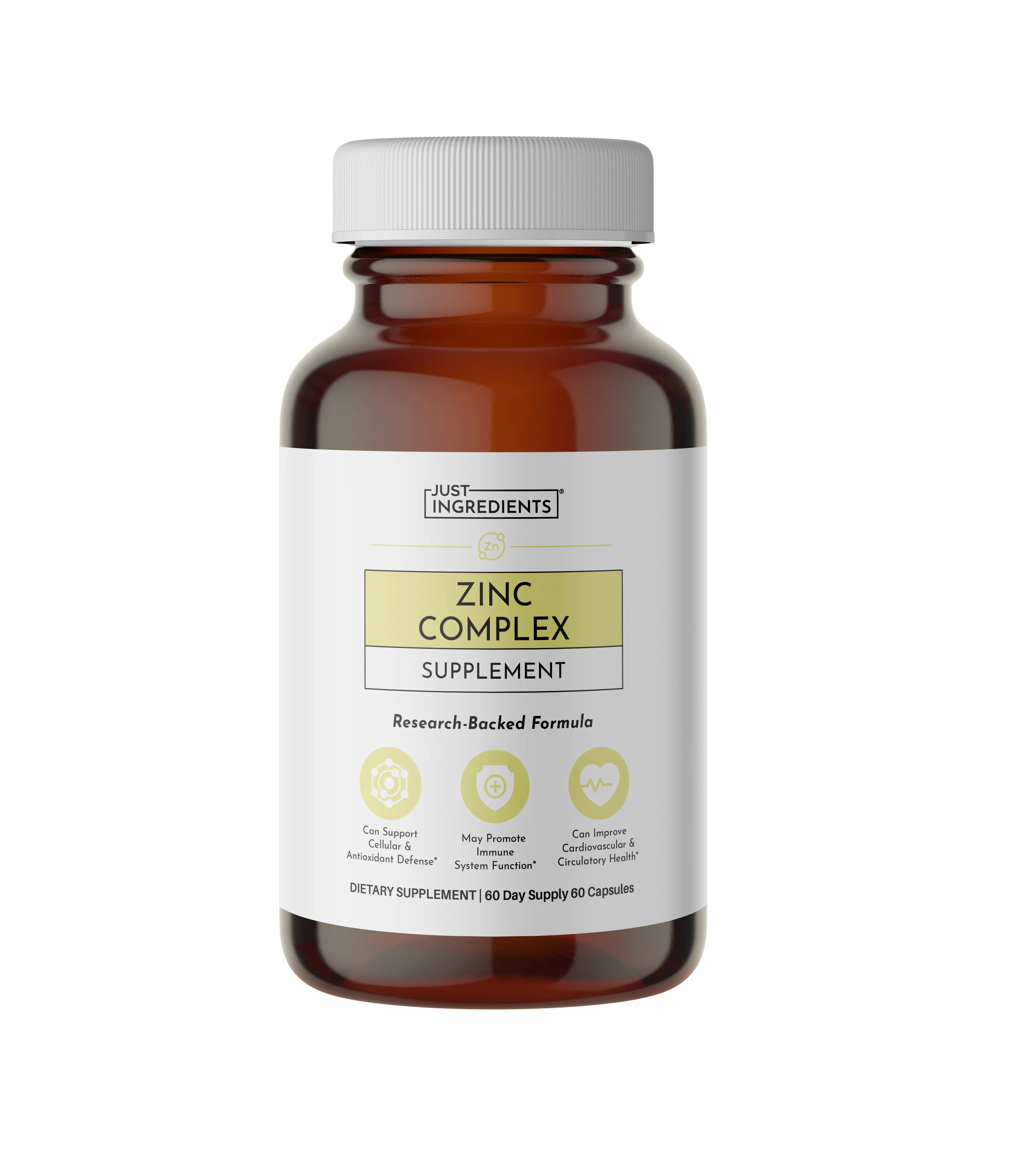 Just Ingredients Zinc Complex – Highly Absorbable Supplement with Picolinate & Bisglycinate, Plus Quercetin, Resveratrol, L-Histidine & Copper – Supports Immune Function, Skin, Energy & Cellular Health