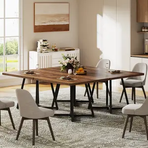 LITTLE TREE Square Dining Table for 2, 31.5" Industrial Dinner Table with Metal Base, Kitchen Table for Dining Room, Small Space, Apartment