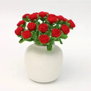 Handmade Knitted Wool Rose Artificial Decorative Plant Pot, Faux Rose Bouquet, Artificial Flower Arrangement, Valentine's Day Mother's Day Father's Day Gift, Wedding Bridesmaid Photography Prop