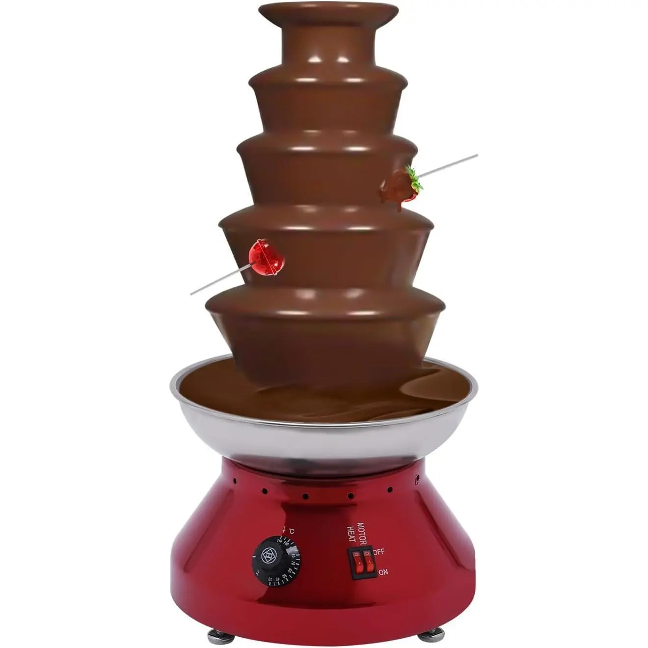 Commercial Chocolate Fountain, 5 Tier Hot Chocolate Fondue Tower, 7 Ibs Large Capacity Stainless Steel Chocolate Melting Heating Machine for Western Restaurant Buffet Dinner, Party, Wedding