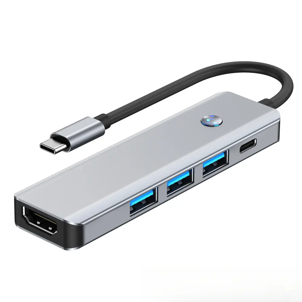 Type-C Docking Hub with 1-Click Off USB Converter, 4K HD, Tempered Glass Screen Protector, Aluminum Shell, 100W USB-C Power Adapter, 135mm Compact Stick, Bluetooth Gesture Control, Portable Multifunctional Adapter
