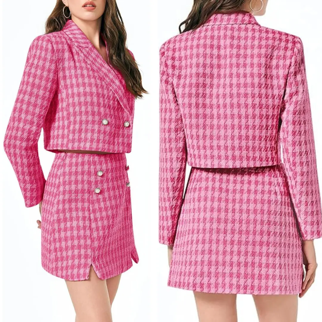 Imily Bela Womens Cropped Tweed Blazer Sets 2 Piece Outfits and Mini Skirt Sets Business Casual Suits