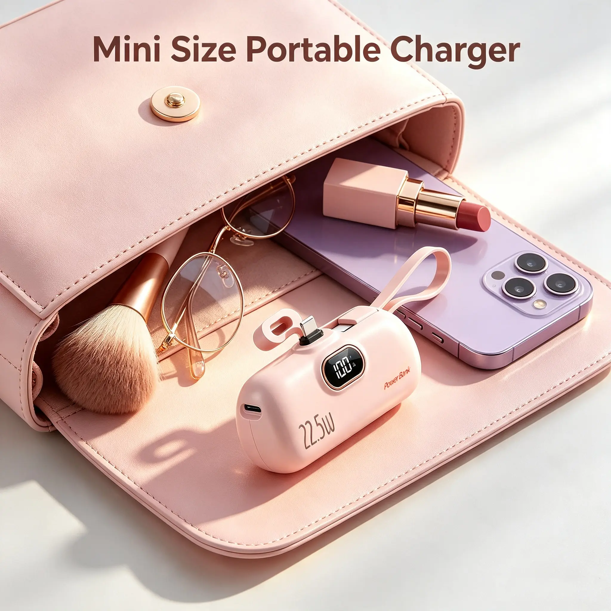 5000mAh Mini Portable Charger Power Bank, 22.5W Output, 2 Ports (Type-C & USB-A), Digital Display for Accurate Monitoring, Compact Lightweight Battery Power Bank
