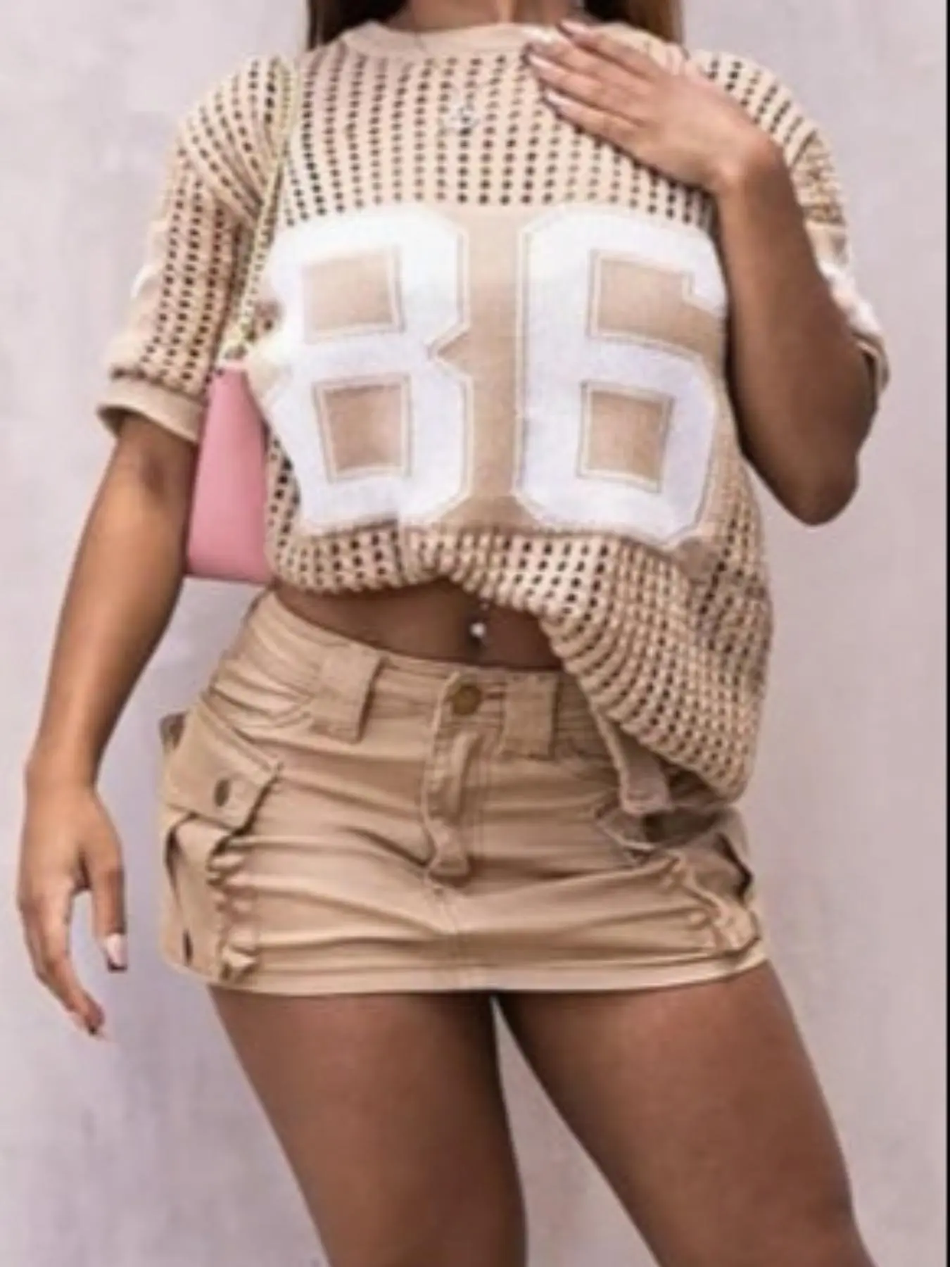 Women's Number Print Thin Lightweight Hollow-Out Knitting Sweater, Casual Chic Fashion Round Neck Knit Top for Summer, Breathable Women's Knitwear for Daily Wear, Womenswear