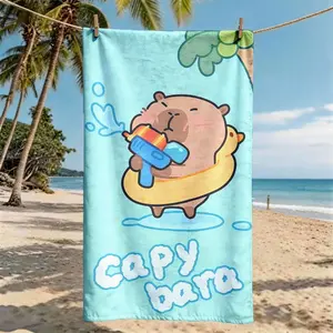 Cartoon Capybara Print Beach Towel, Super Large Size, Skin-Friendly, Absorbent and Quick-Dry, Perfect for Beach, Pool, Summer Outdoors