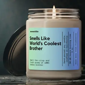 Smells Like World's Coolest Brother Soy Wax Candle 50-60 Hours Burn Time 100% Cotton Wick Eco-Friendly Vegan Formula