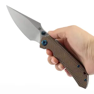 KANSEPT Fenrir Frame Lock Purple Anodized Titanium with Micro Milled Water Ripple Texture Handle (3.48'' Damascus Blade) Sparrow Knife Designed- K1034C5