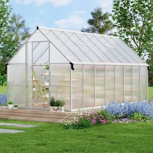 GAOMON 8X16 ft Polycarbonate Greenhouse with Aluminum Frame, Polycarbonate Greenhouse for Outdoors, Greenhouses with Ventilation and Rain Gutter, Aluminum Large Walk-in Greenhouses for Outside-A