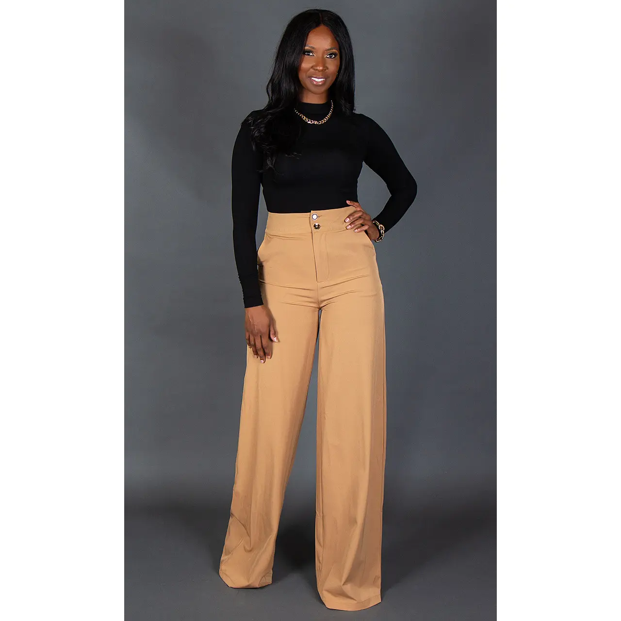 Double Button Pants - Tan