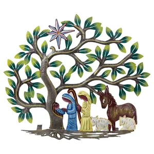 Global Crafts Haitian Metal Drum Tree Creche Nativity
