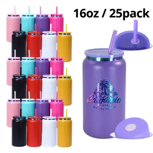 Crafix 25-Piece 16oz 6-Color Rainbow Plated Vacuum Insulated Flask Bottle Set, Stainless Steel Leak-Proof Thermal Water Bottle with Lid & Straw, Laser Engraved Stylish Matte Texture Portable Tumbler for Festive Gifts