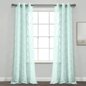 Lush Decor Avon Trellis Grommet Sheer Window Curtain Panel Set 2 Panels 84"L x 38"W or 95"L x 38"W 100% Polyester Trellis Pattern Neutral Hues Easy Installation Metal Grommets