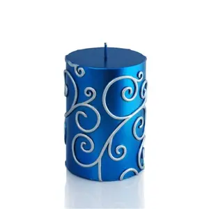 212 MAIN Blue Scroll Pillar Candle, 3x4 in Hand-Poured Cotton, 60-Hour Long-Lasting, 12-Piece Bulk Pack/Case (CPS-007-12) – Camping & Hiking Lights, Event Decorations