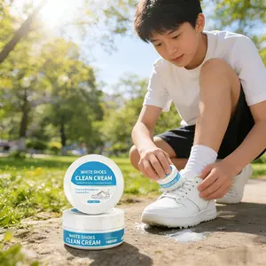 White Shoe Cleaner Cream Multipurpose No-Wash Solid with Sponge Removes Stains for Leather Silicone Car Interiors Mild Non-Irritating Eco-Friendly