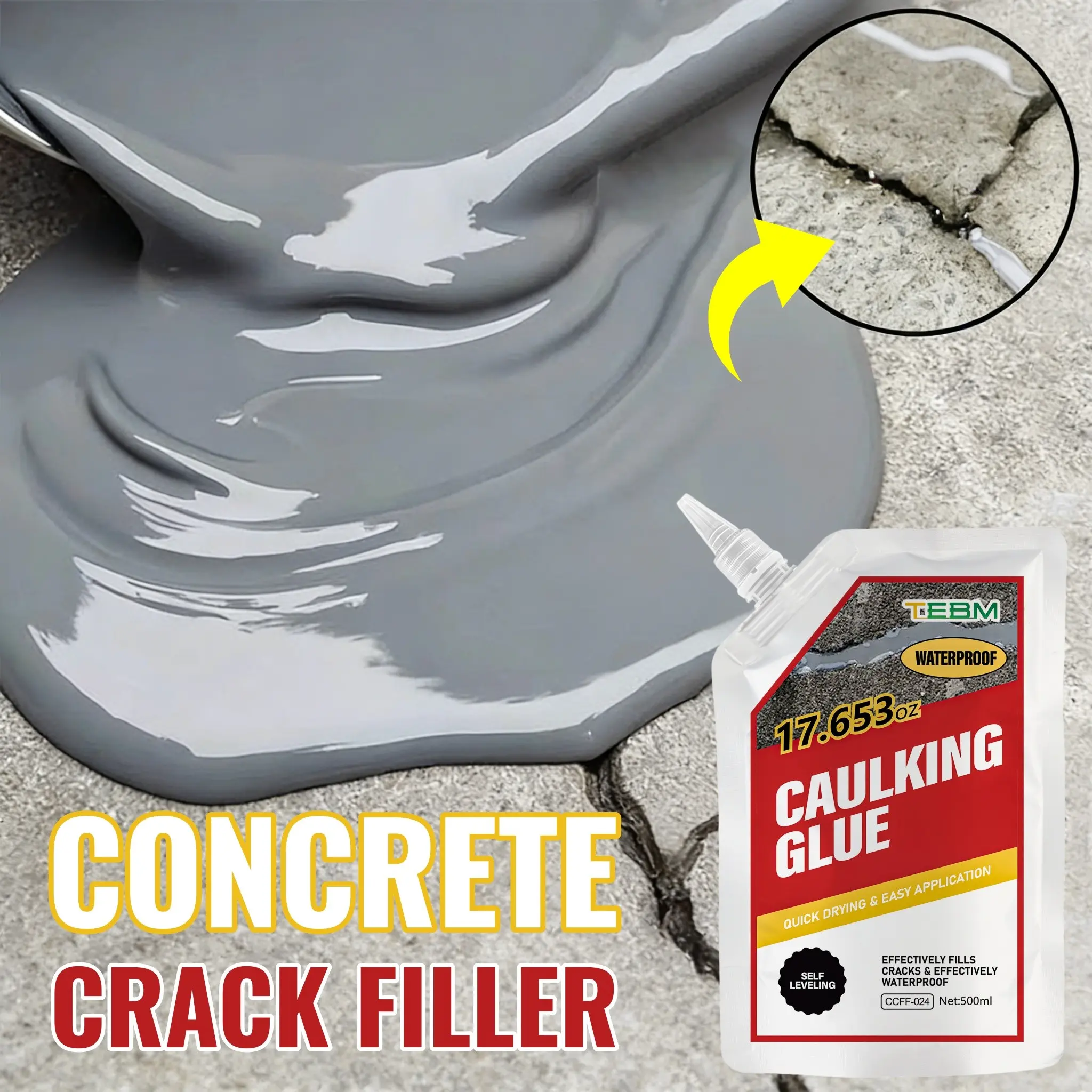 Concrete Joint Filler, Crack Repair and Waterproofing, Ideal for Wall Sealing, Roof Protection, Ground Gaps, and Garden Pothole Fixes, Crack Sealer Adhesive