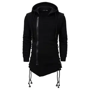Men’s solid lace-up grommet eyelet zip-up hoodie? Cozy Casual Regular Fit Long Sleeve Drawstring Hooded Sweatshirt for Fall & Winter, Men's Wear Black