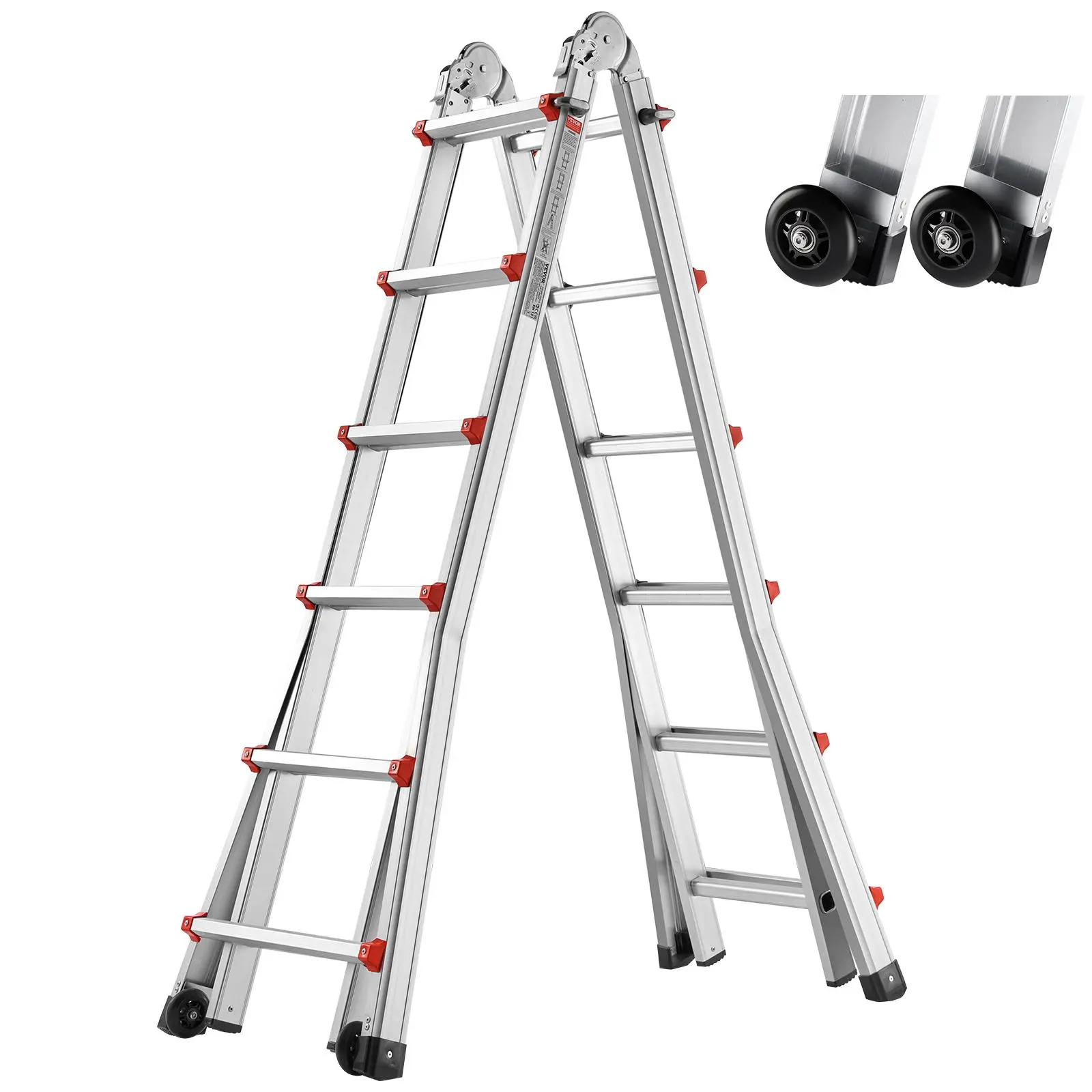 【SummerFinds】VEVOR Telescoping Ladder A Frame with Wheels,  , Max. 20 FT Compact Aluminum Extension Ladder, Multi-Function Portable Collapsible RV Ladder, Telescopic Ladder for Homework Stairs Indoor Outdoor Roof, 330lb Load