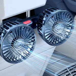 2026 Adjustable Car Backseat Fan, Summer Essential Double-head Electric Fan, Portable Installation Cooling Airflow, Strong Wind Rear Seat Back 360 Degrees Rotation Large Air Volume Fan Usb,summerwins