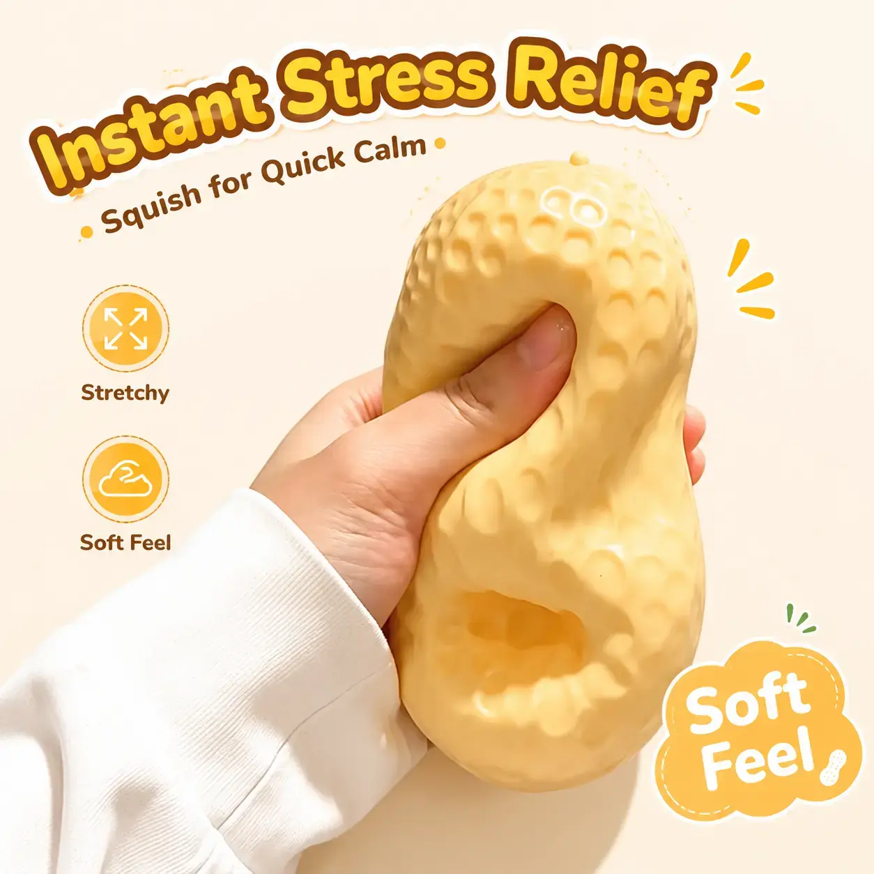 Crunchy Sound Peanut Squishy Toy Soft Squeeze Fidget Toy Funny Sensory Hobby Play Toy Portable Stress Relief Decompression Toy Cute Peanut Desk Relax Toy Ideal Gift For Teens Adults Party Leisure Entertainment