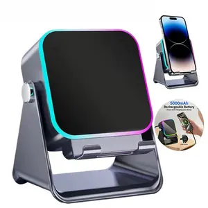 5-In-1 Auto-Induction Wireless Speaker with 8 RGB Lights, Surround Sound, Portable Bluetooth Cellphone Holder, Mobile/Smartphone Accessory Phone Stand,summervibes