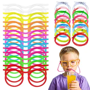 16 PCS Silly Straws Glasses, Plastic Straw Glasses, Novelty Crazy Loop Straws Eyeglasses for Kids Children's Day Party Decorations-Eye Glasses Plastic Drinking Straws for Birthday Parties Supplies, DIY Fun Activities, Game Ideas