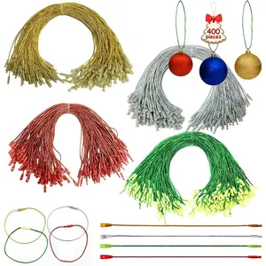 400pcs Gold Silver Red Green Ornament Hanger String Precut Ropes with Snap Fasteners Polyester Ornament Wire for Xmas Tree Holiday Party Hanging Decoration