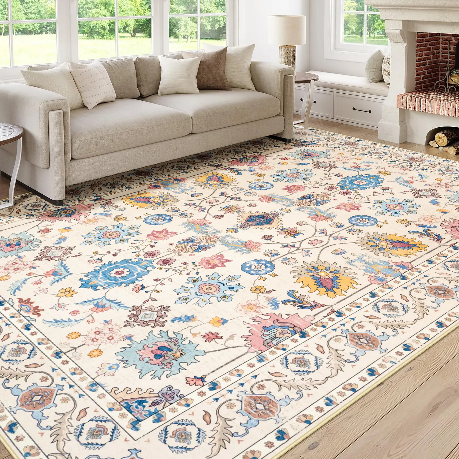 junovo Non-slip Low Pile Carpet - Fluffy Modern Rug, Shaggy Area Rug, Machine Washable Home Decor for Living Room, Bedroom, Ideal for Mother's Day Gifting, Shaggy Area Rugs Flower Pattern Rugs