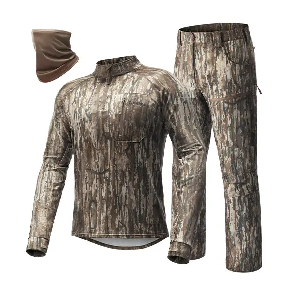 TIDEWE Men’s Lightweight Hunting Realtree Legacy Suit, Early Season Bowhunting Shirt and Pants Set with Face Cover, Quiet 4-Way Stretch, RealTree Legacy Camo