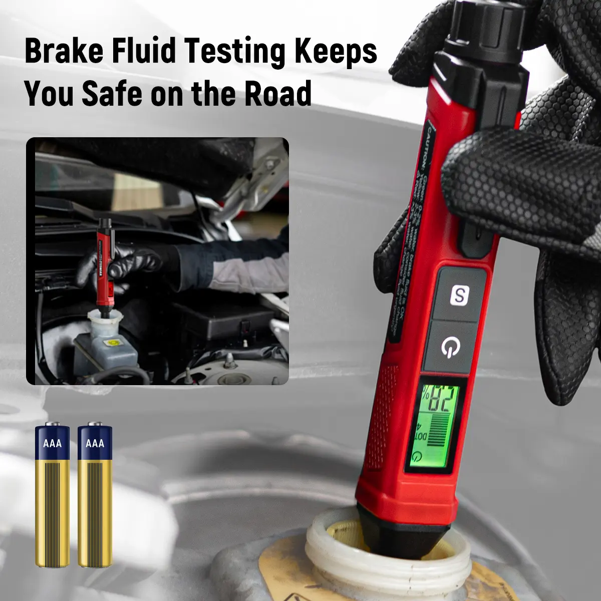 KAIWEETS Brake Fluid Tester Pen with Corrosion Resistance Probe, High-Precision Brake Fluid Moisture Tester with Data Hold Function, Buzzer Alarm, 3 Colors Backlight, Calibrated for DOT3, DOT4, DOT5.1