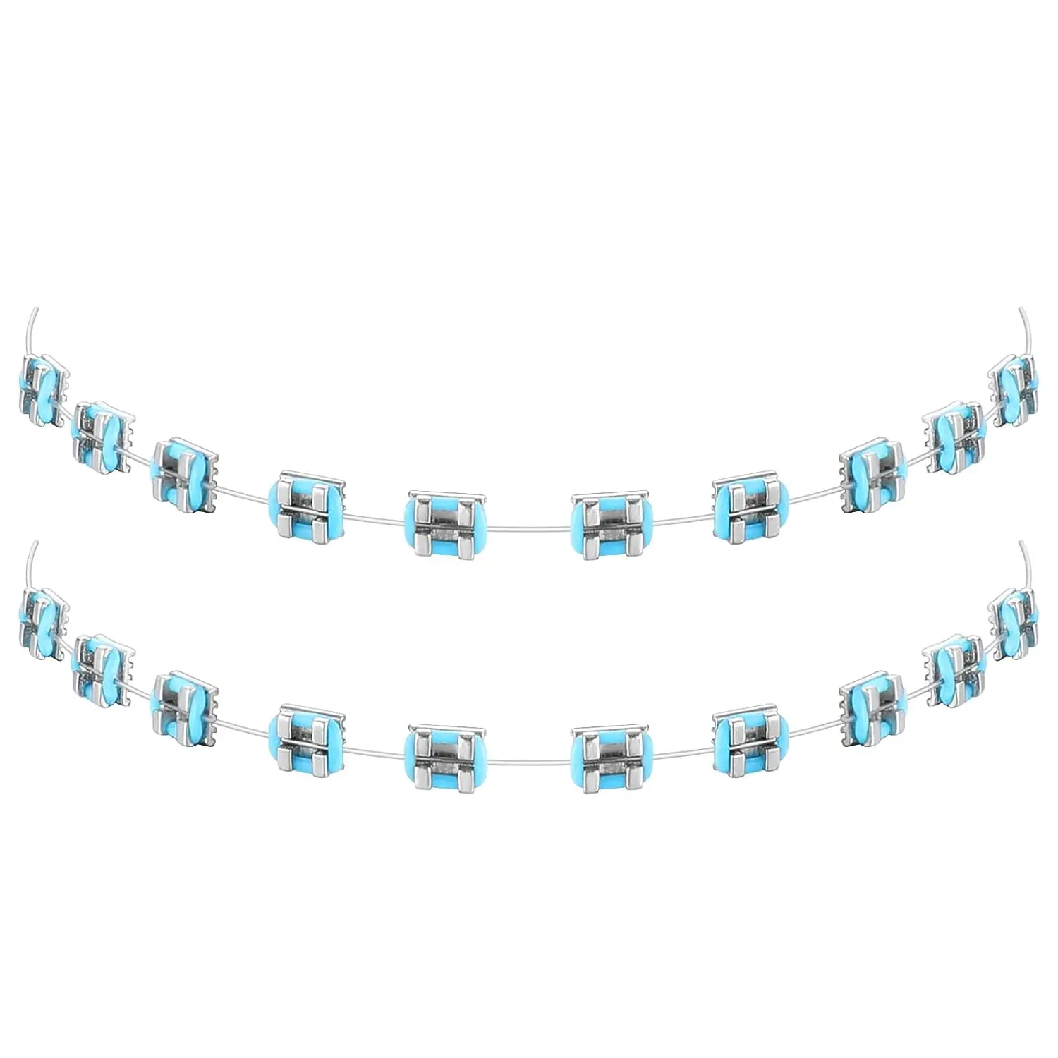 Blue Oral Orthodontic Fake Braces with Steel Wire Metal Brackets - Dental Student Educational Practice Prop, Halloween Cosplay Fashion Body Jewelry Accessory