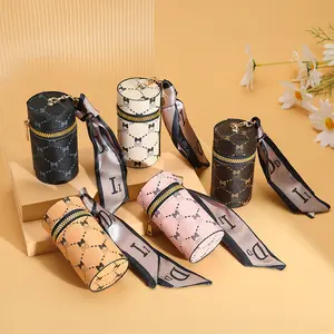 Women’s New Bucket-Shaped Lipstick Pouch | Cute Minimalist Keychain Bag with Scarf Accent