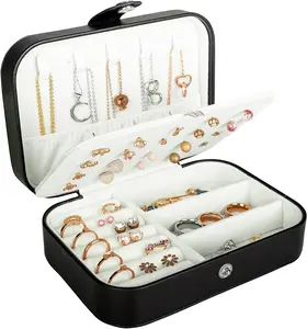 Elegant PU Jewellery Storage Box With Compartments, Double Layer Portable Travel Mini Jewelry Storage Case for Rings Earrings Necklace Organiser