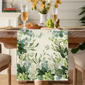 1 PC, Eucalyptus Green Leaf Table Runners Spring Seasonal Farmhouse Table Center Decor For Kitchen Dining Parties & Holidays Home Decor