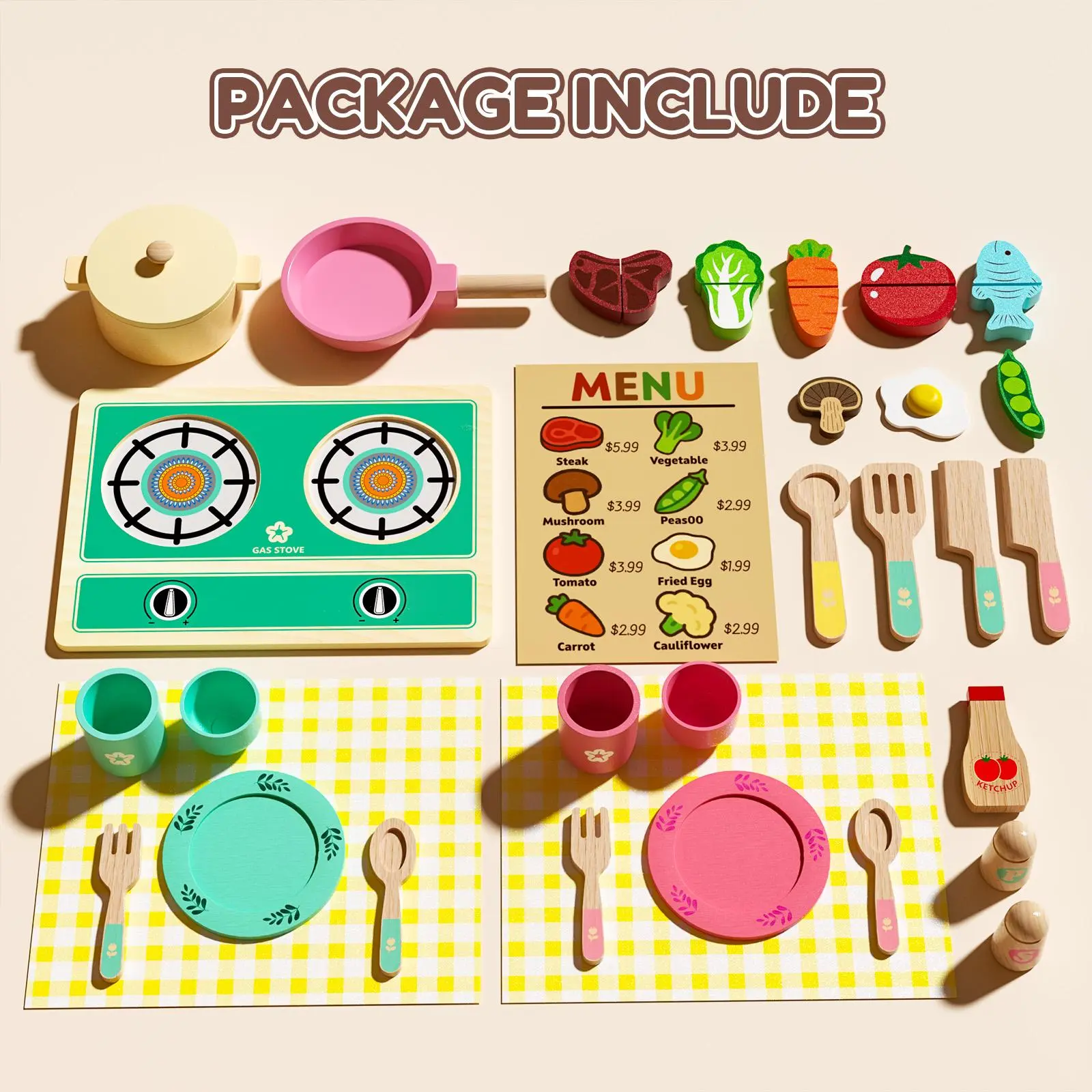 Wooden Montessori Kitchen Playset for Toddlers 3 4 5 6 7 8, Interactive Educational Cooking Toy with Cutting Food, Kids Activity Set for Pretend Play, Perfect Birthday and Christmas Gift for Early Development and Fine Motor Skills