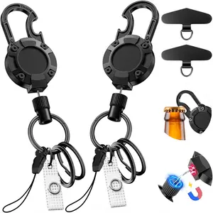 2 Pack  Retractable  - Heavy Duty Badge Reel with Built-in Bottle Opener Carabiner Clip, 25.5" Steel Cord Badge Holder Retractable Clip Holds 18oz