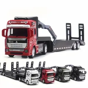 Die-Cast Alloy Flatbed Trailer Toy with Lifting Hook, Pull Back Interactive Rescue Transport Vehicle Model, Multi-Color, Perfect Xmas/Halloween Gift for Boys