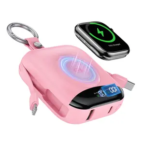 compact  charger 22.5W Fast Charging Portable Charger 10000mAh, Mini Power Bank with Built-in Cables & LED Display, Travel Battery Pack for iPhone, Samsung, Android Phones & Apple Watch Lightweight Rechargeable Pink