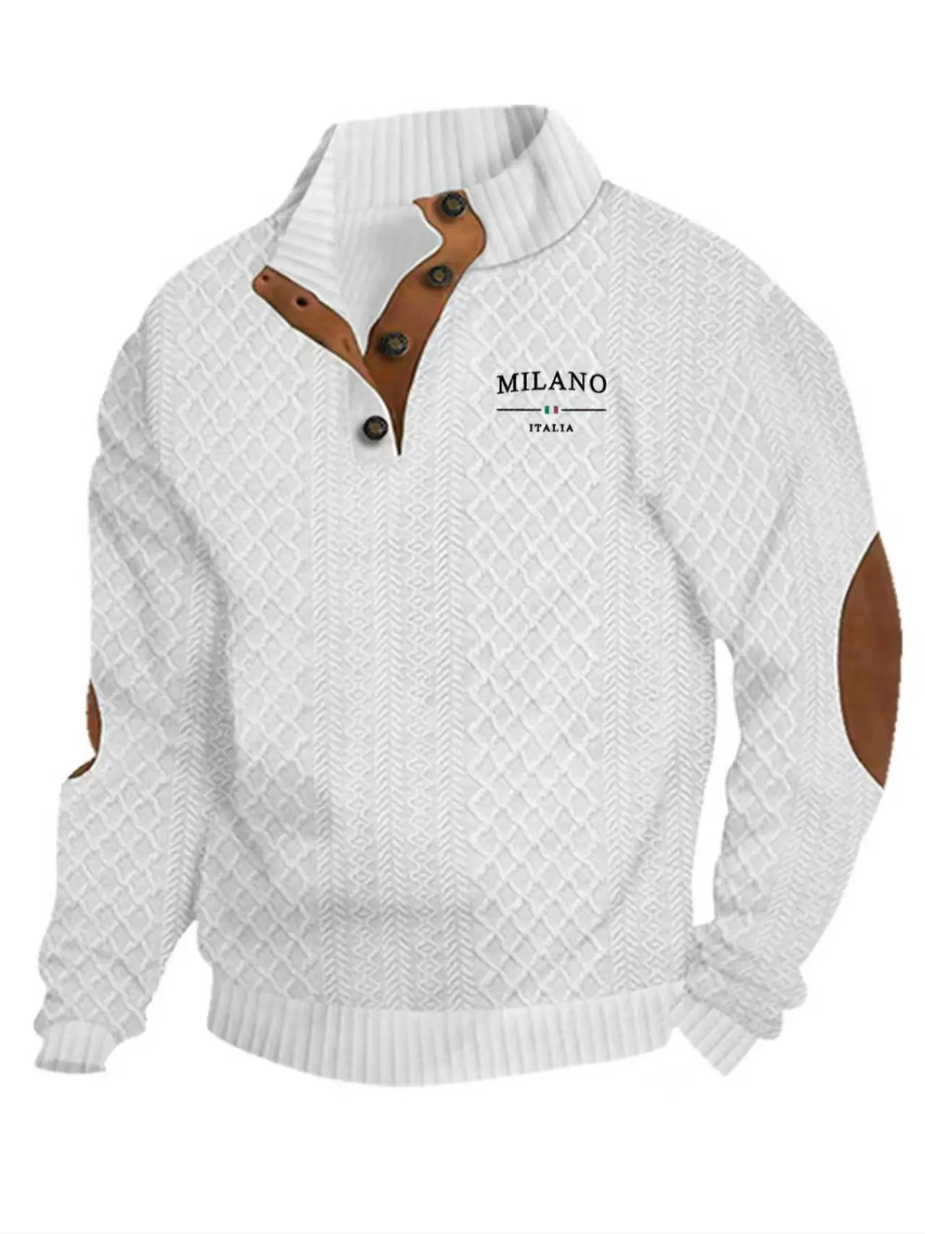 Men's Outdoor Letter jacquard Casual Pullover Tops, Quarter Button, Long Sleeve Stand Collar Fitted Pullover, Daily Wear, Polyester Fiber Knitwear, Street Style Casual Sweatshirt, Casual Chic Knitwear, Streetwear Pullover, Spring and Autumn Seasons