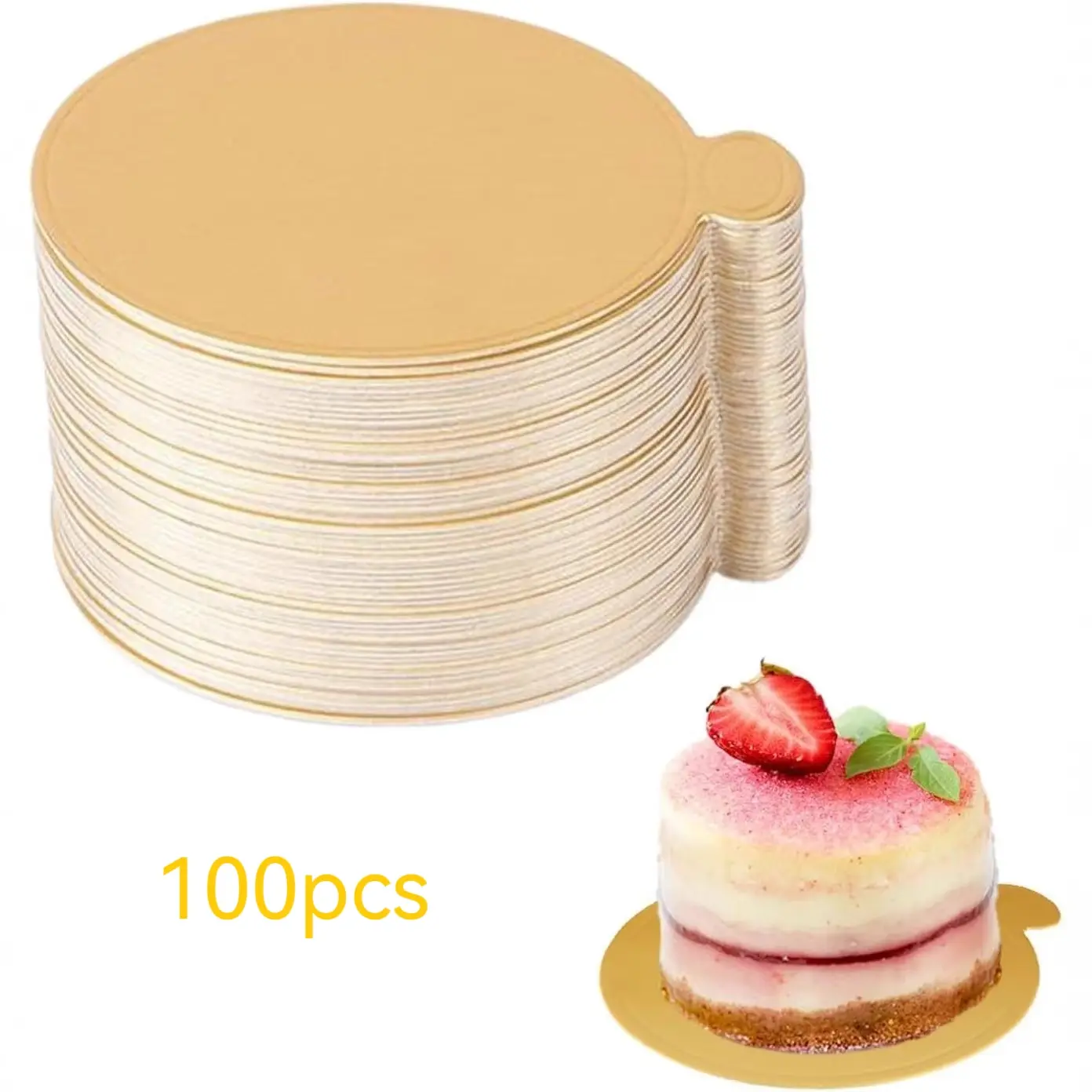 100 Pcs Mini Cake Boards 3.14inch Gold Round Cake Circle Base, Mini Round Dessert Circle Base Board, Small Paper Cake Cardboard Mousse Cupcake Bases Plates Party Supplies for Baking Party DIY Wedding Birthday, Cake Decorating Supplies, Cake Decoration