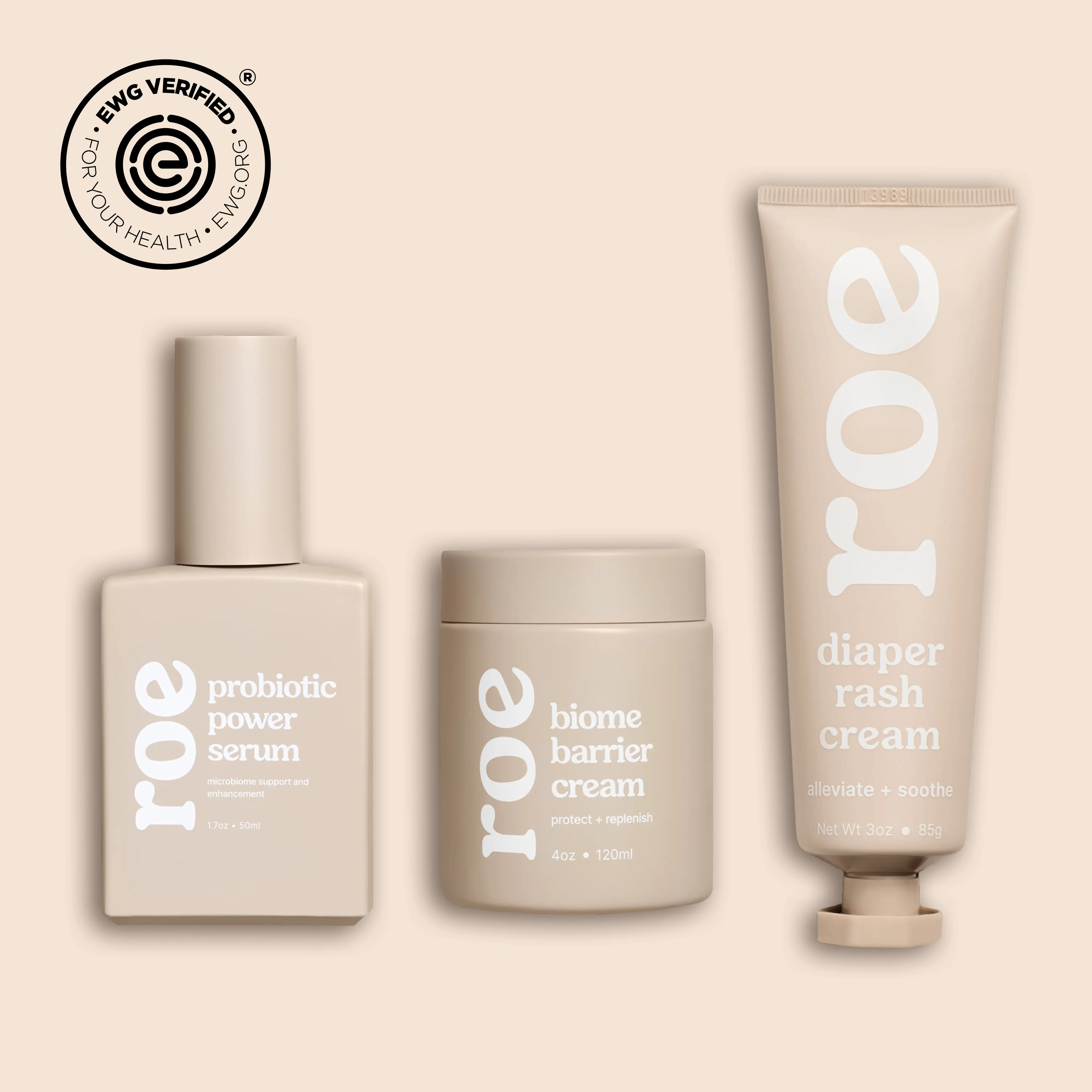 ROE Gentle Eczema Relief Trio - Probiotic Power Serum, Biome Barrier Cream, & Diaper Rash Cream - EWG Verified, Non-Irritating, Fragrance-Free, Moisture-Rich Formula for Sensitive Skin