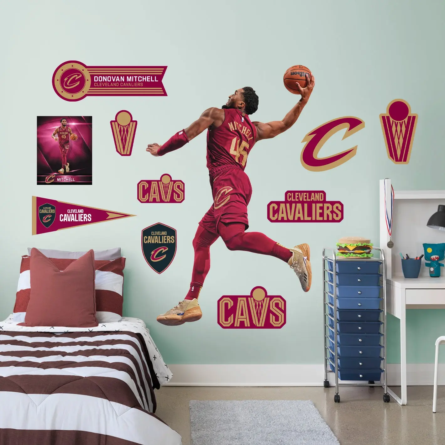 Donovan Mitchell Dunk RealBig Collection Official NBA Cleveland Cavaliers Die-Cut Self-Adhesive Stickers - Reusable Vinyl Room Decor Stickers for Game Day